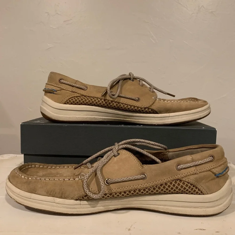 Sperry 7 SEAS Boat Shoes Mens 11.5M Tan Leather Mesh STS14240 Good Condition